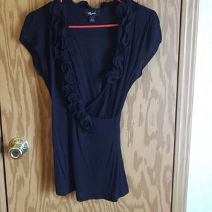 Womens Kriss/ Kross black  plunging V- neck shirt